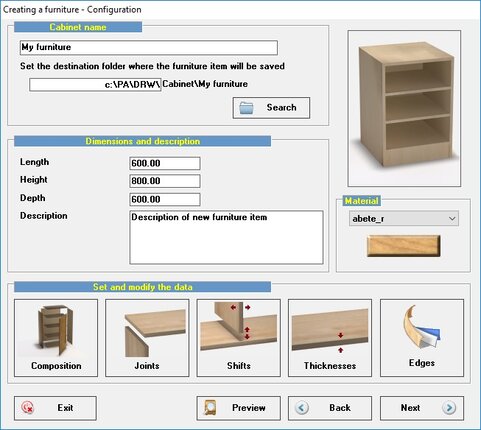 CABINET: configuration and dimensioning